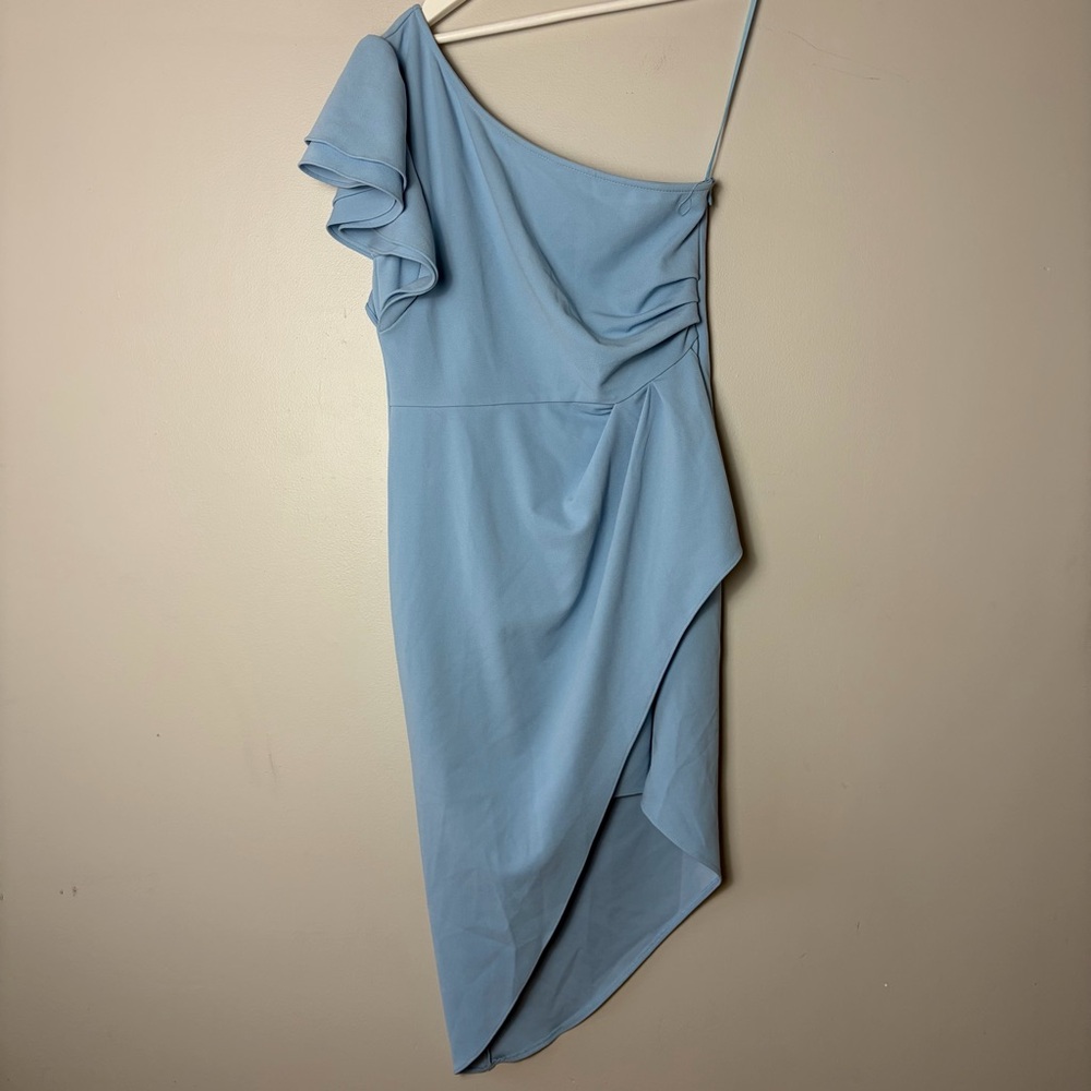 NWT Caracilia One‎ Shoulder Ruffled Sheath Light Blue Cocktail Dress Medium